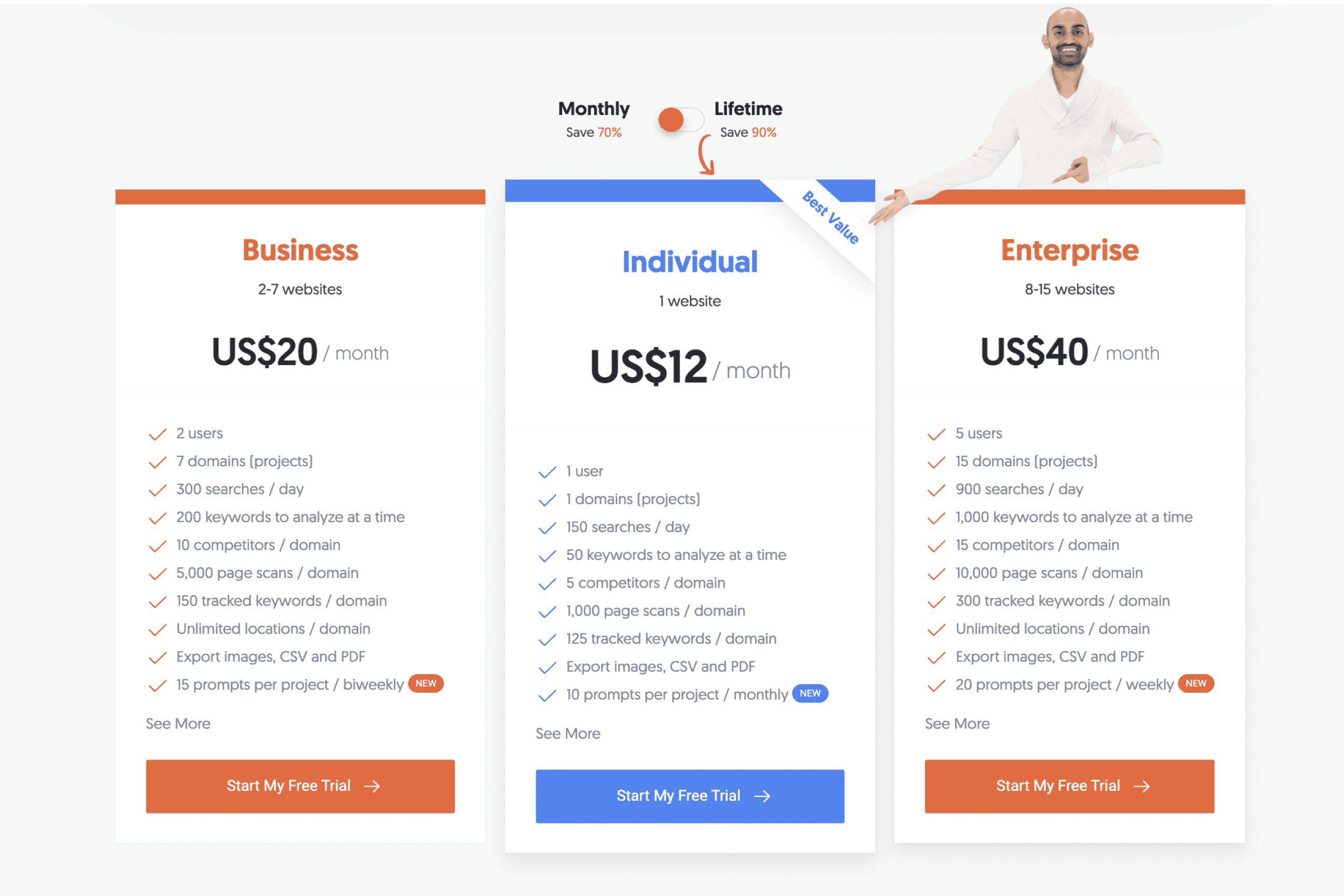 Ubersuggest price plans screenshot