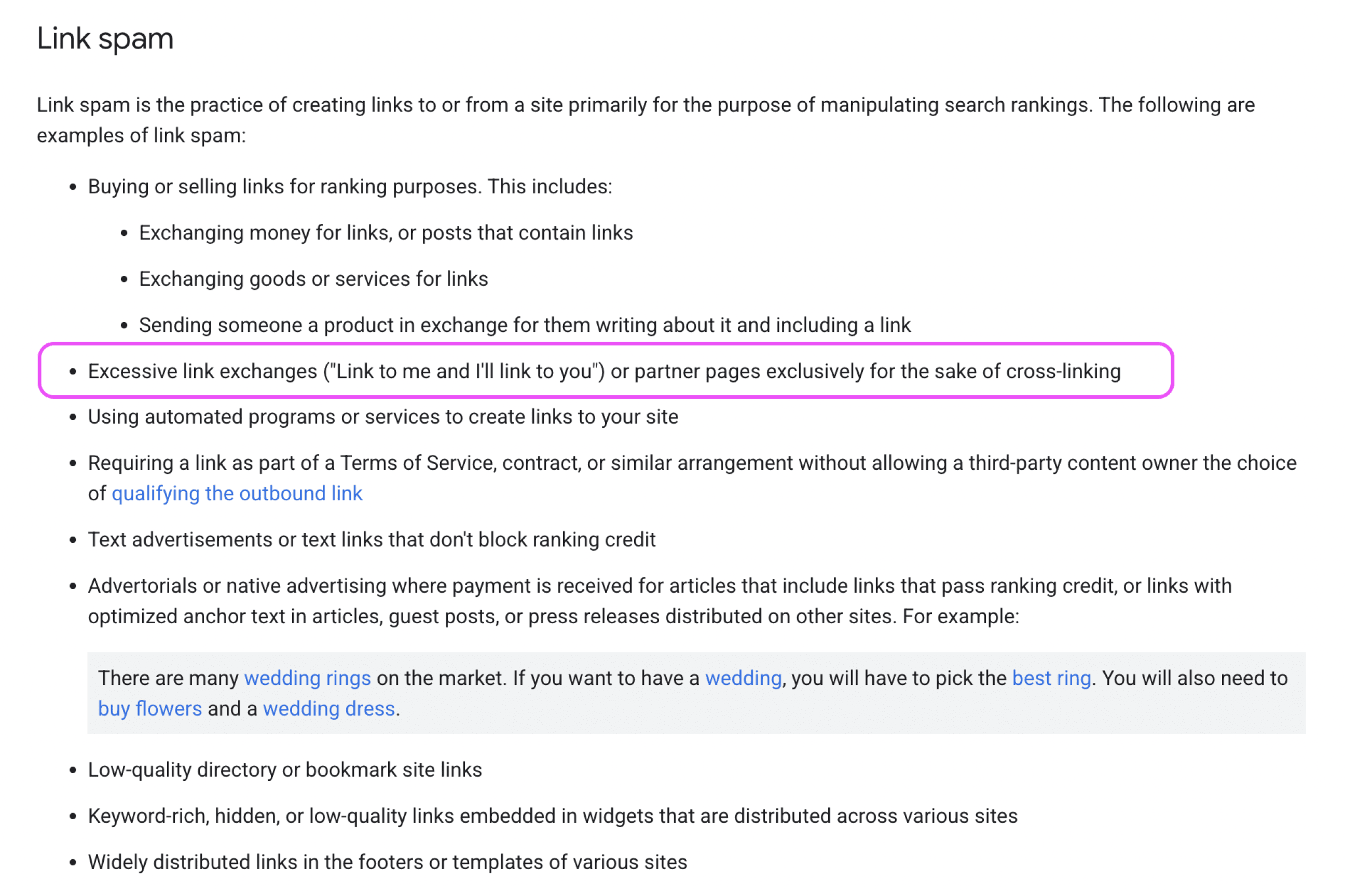 google backlink exchange guidelines