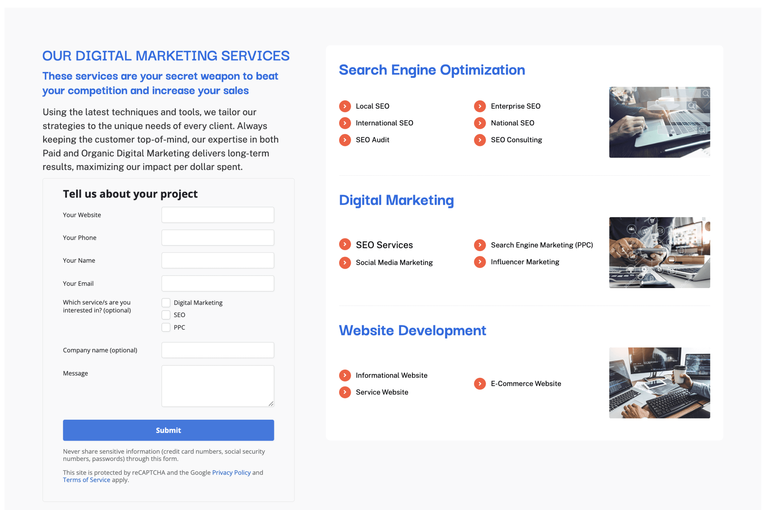 screenshot of bluehat marketing's website