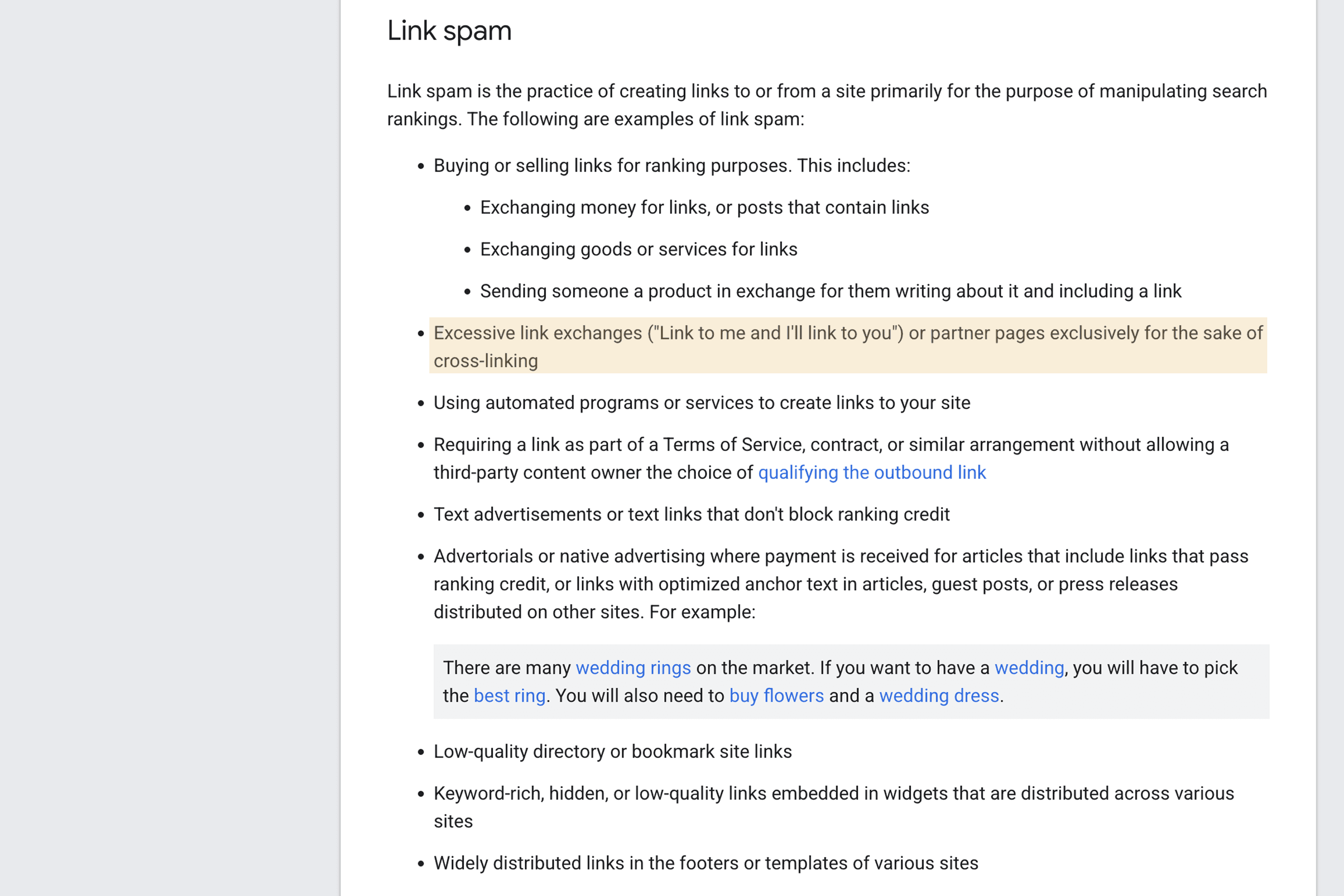 google backlink exchange guidelines