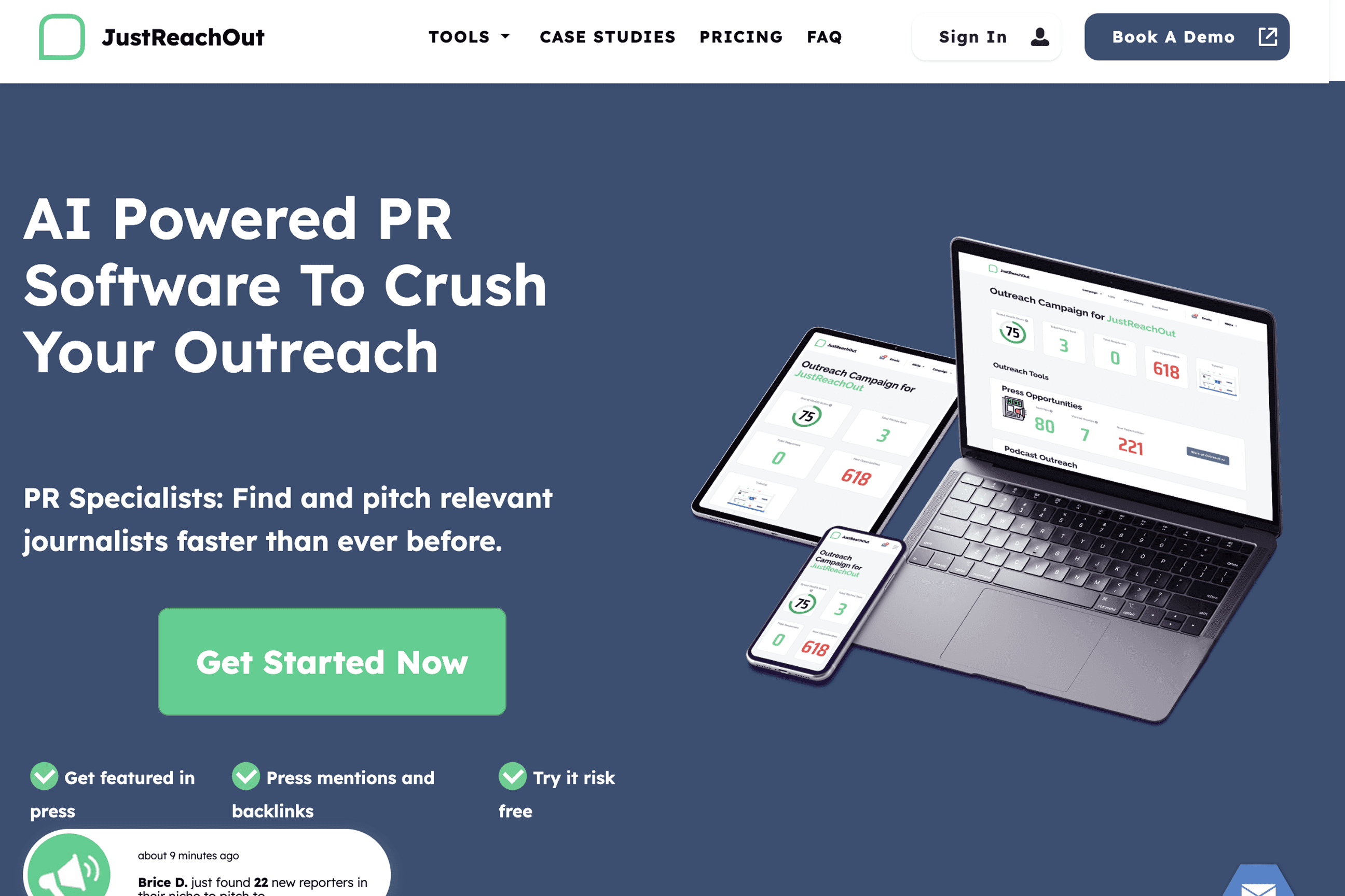 JustReachOut homepage