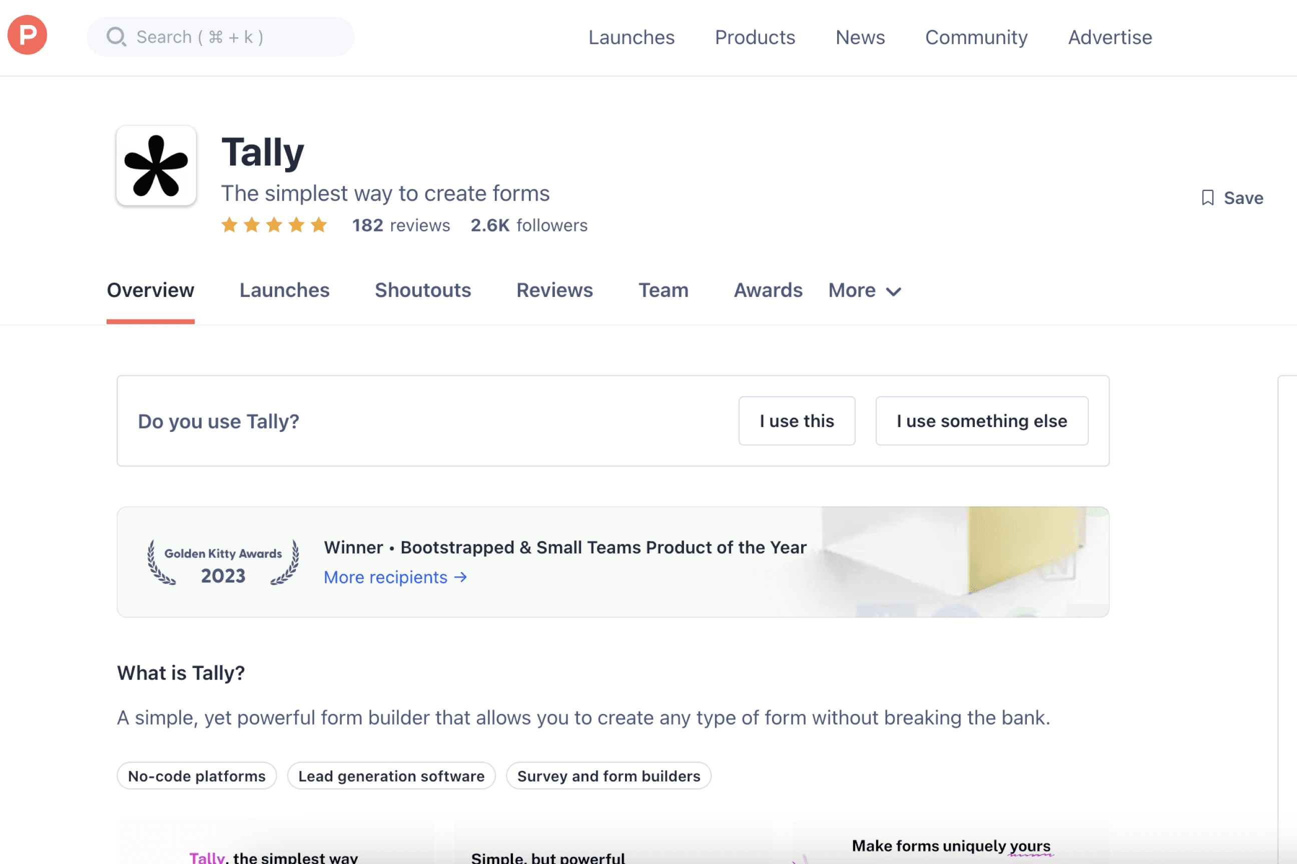 tally-page-on-product-hunt