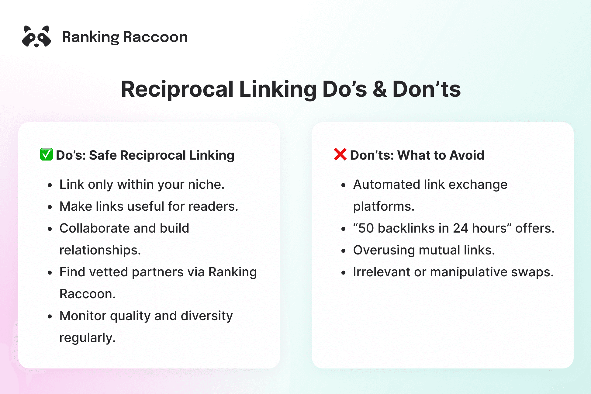 reciprocal link building cheatsheet