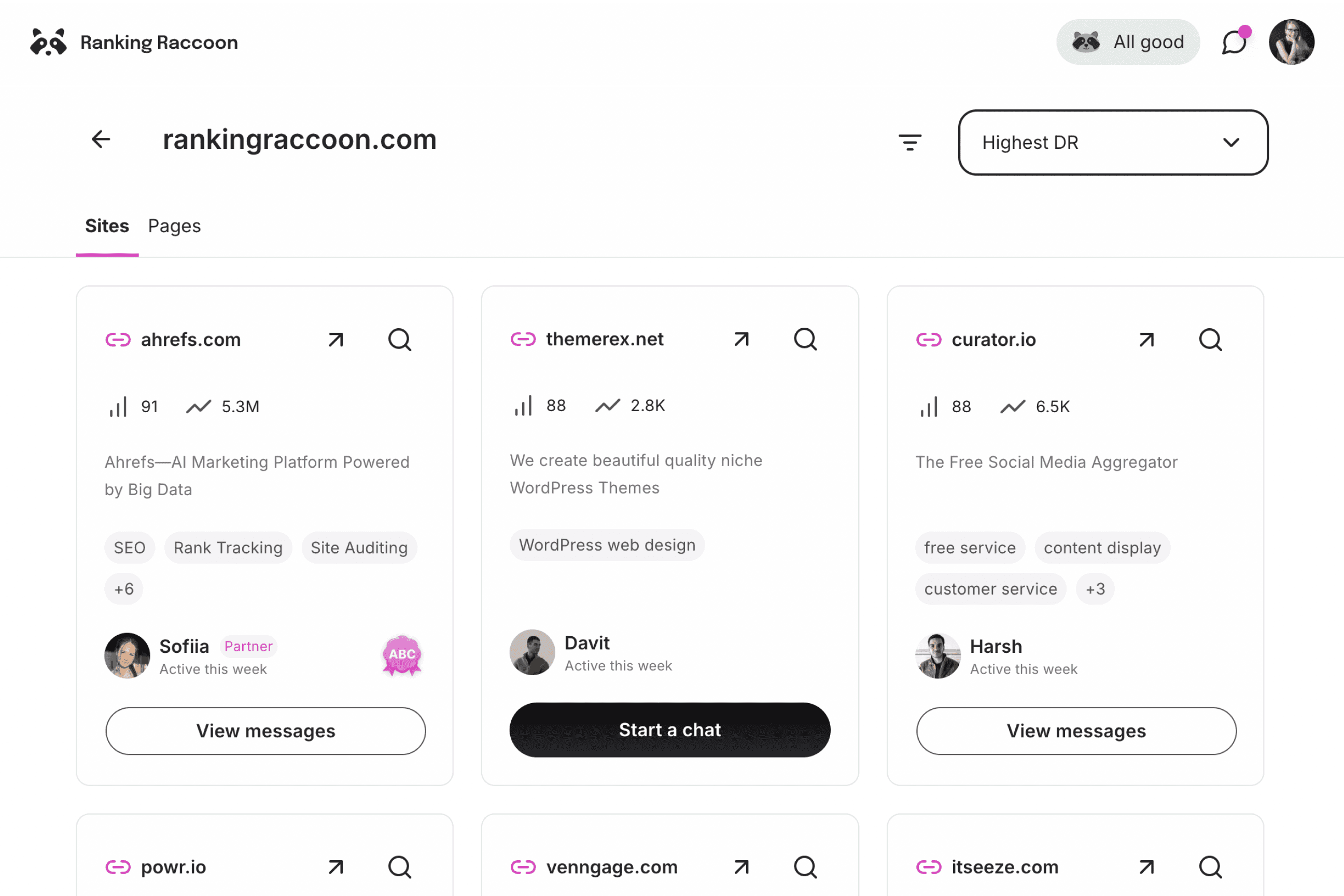 Screenshot of Ranking Raccoon page
