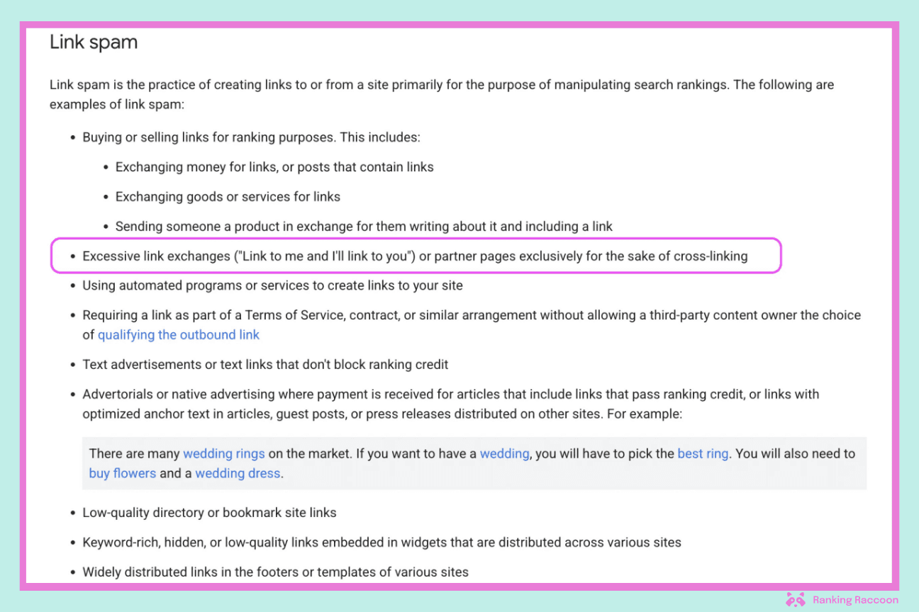 google backlink exchange guidelines